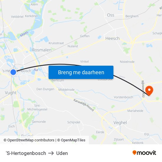 'S-Hertogenbosch to Uden map