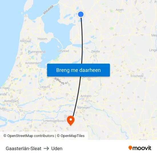 Gaasterlân-Sleat to Uden map