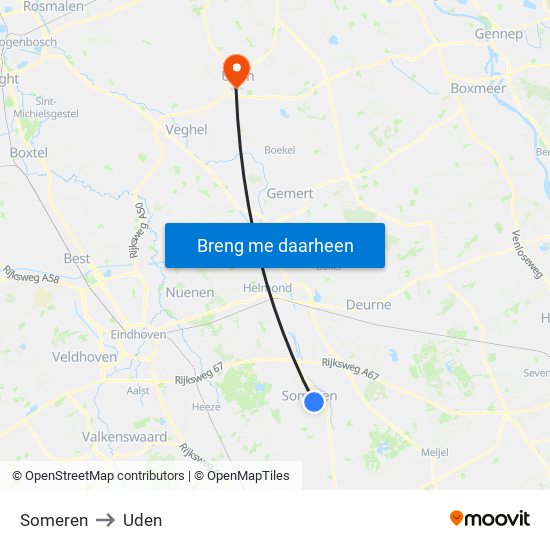 Someren to Uden map