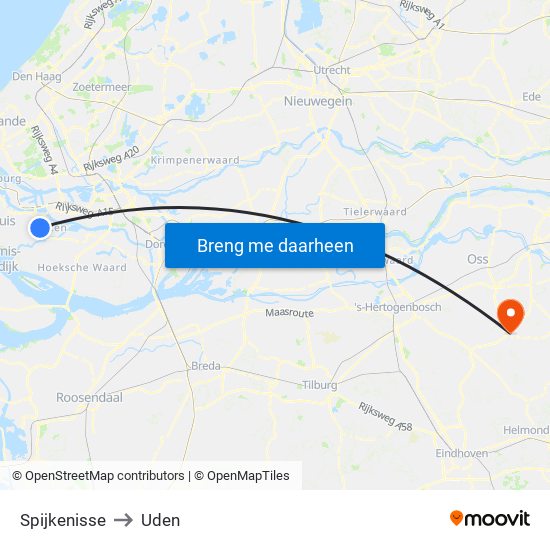 Spijkenisse to Uden map