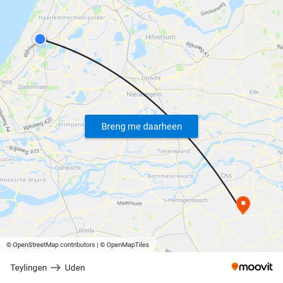 Teylingen to Uden map