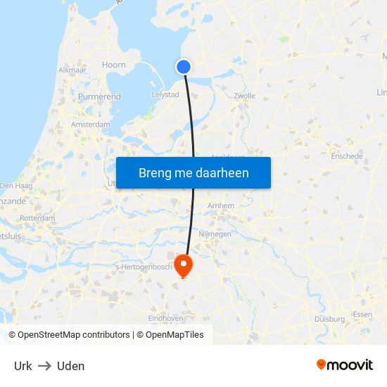 Urk to Uden map