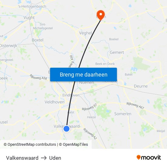 Valkenswaard to Uden map