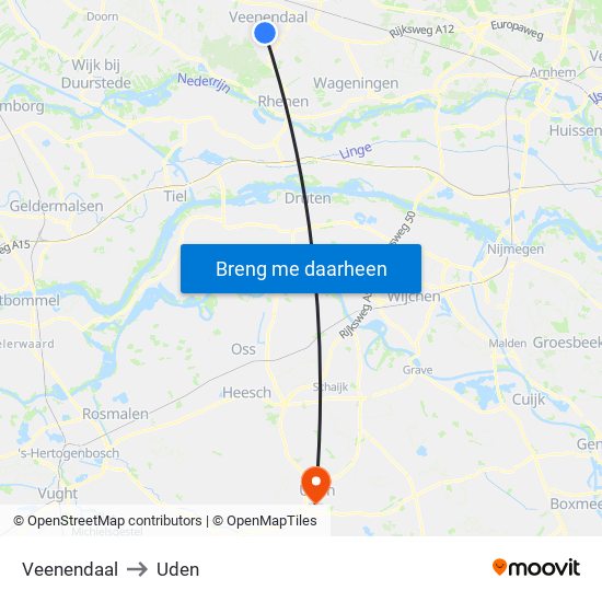 Veenendaal to Uden map