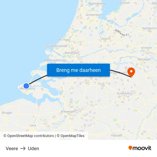 Veere to Uden map