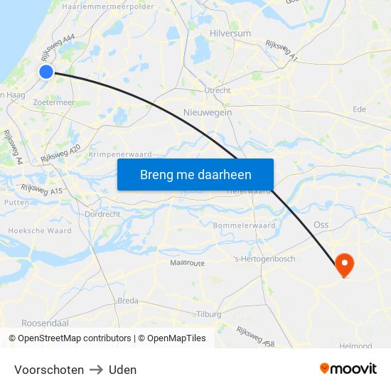 Voorschoten to Uden map