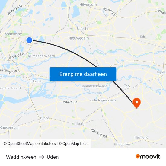 Waddinxveen to Uden map