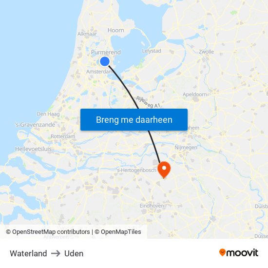 Waterland to Uden map