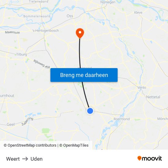 Weert to Uden map