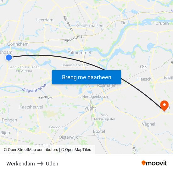 Werkendam to Uden map