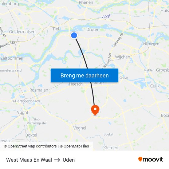 West Maas En Waal to Uden map