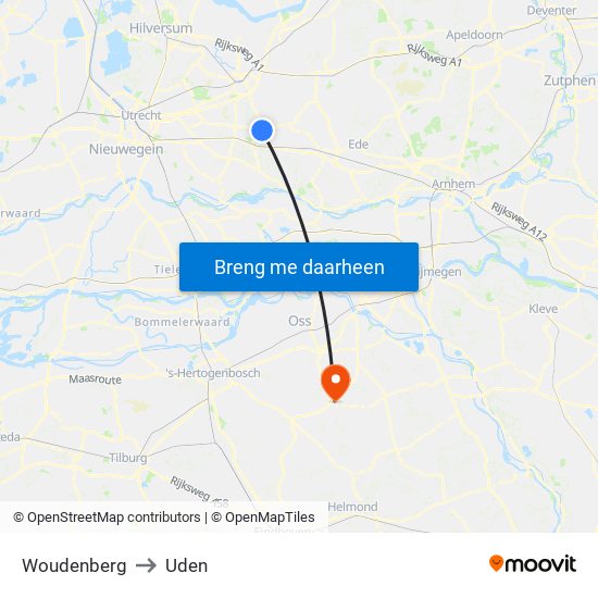 Woudenberg to Uden map