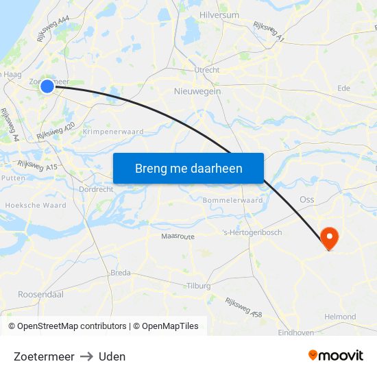 Zoetermeer to Uden map