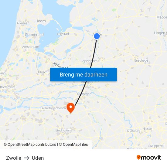 Zwolle to Uden map