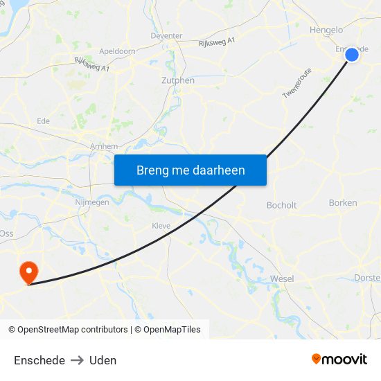 Enschede to Uden map