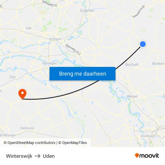 Winterswijk to Uden map