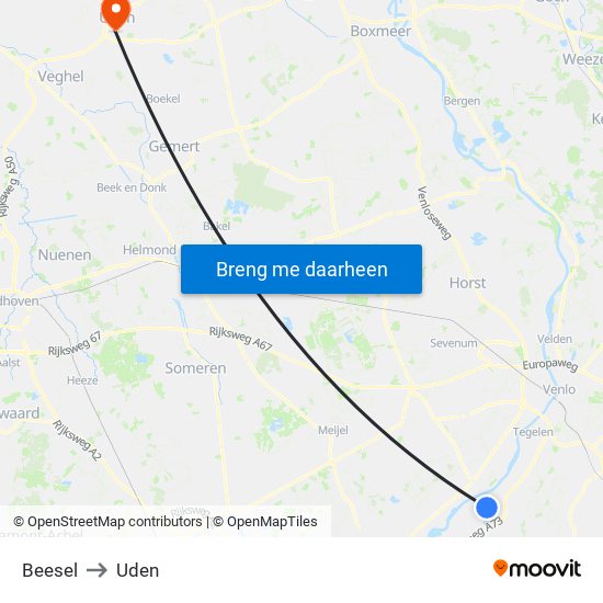 Beesel to Uden map