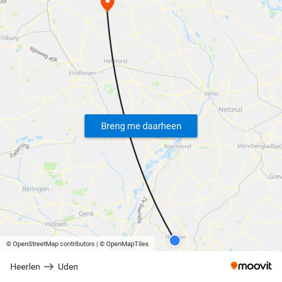 Heerlen to Uden map