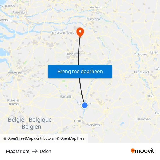 Maastricht to Uden map