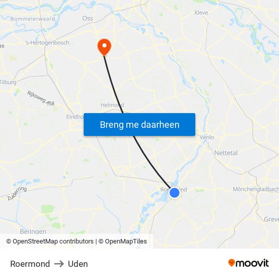 Roermond to Uden map