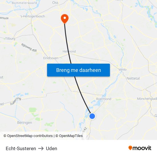 Echt-Susteren to Uden map