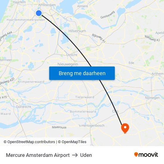 Mercure Amsterdam Airport to Uden map