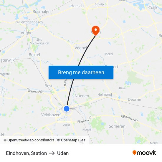 Eindhoven, Station to Uden map