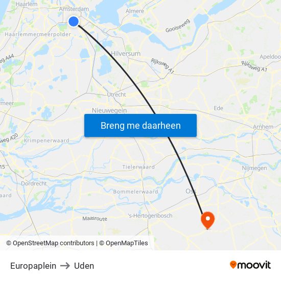 Europaplein to Uden map