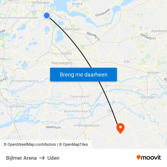 Bijlmer Arena to Uden map