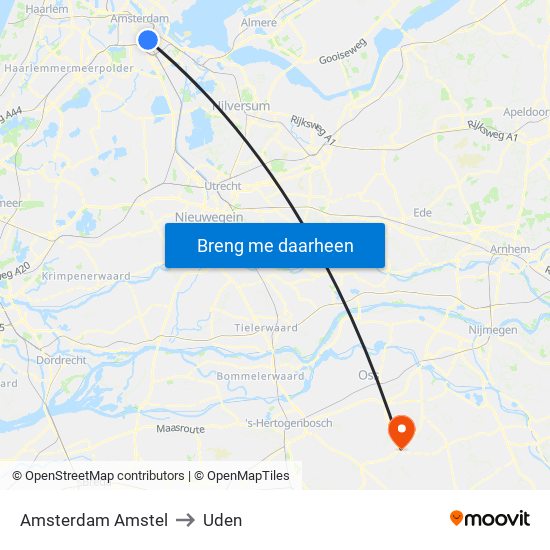 Amsterdam Amstel to Uden map