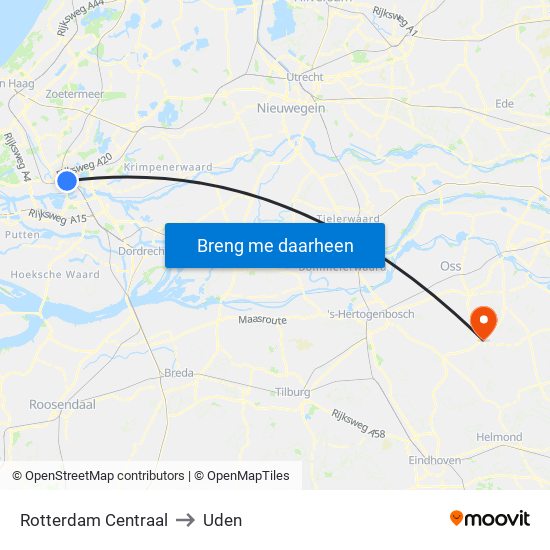 Rotterdam Centraal to Uden map