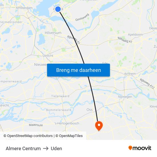 Almere Centrum to Uden map