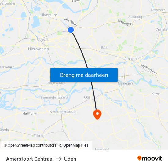 Amersfoort Centraal to Uden map