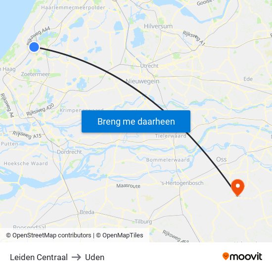 Leiden Centraal to Uden map