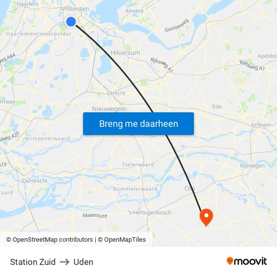 Station Zuid to Uden map