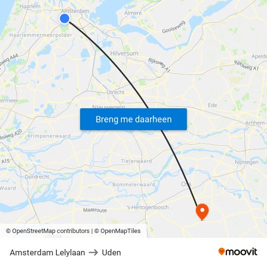 Amsterdam Lelylaan to Uden map
