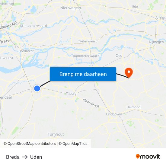 Breda to Uden map