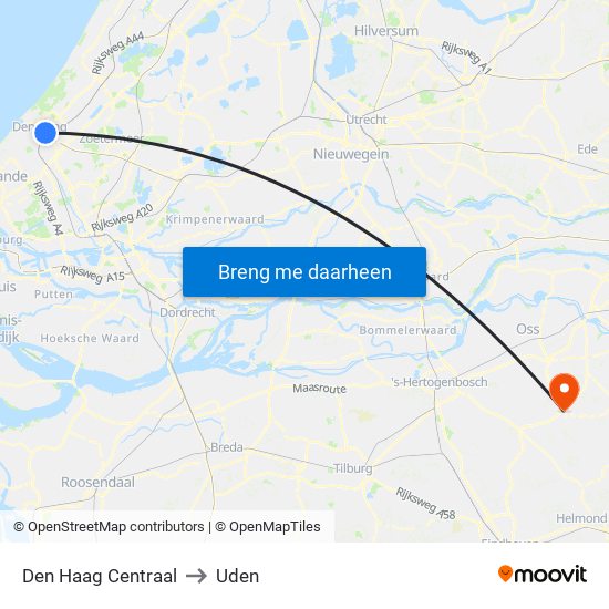Den Haag Centraal to Uden map