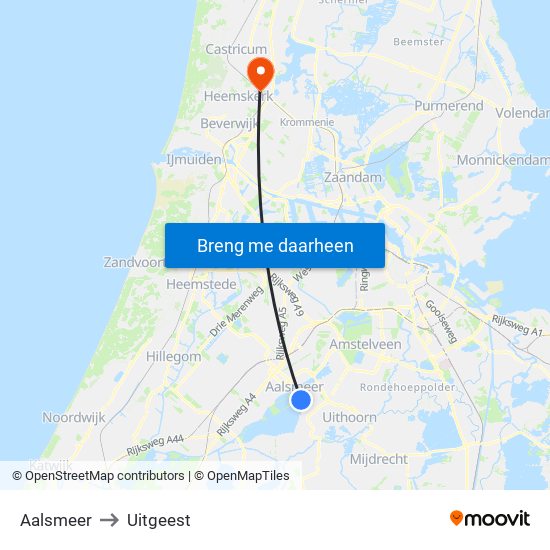 Aalsmeer to Uitgeest map