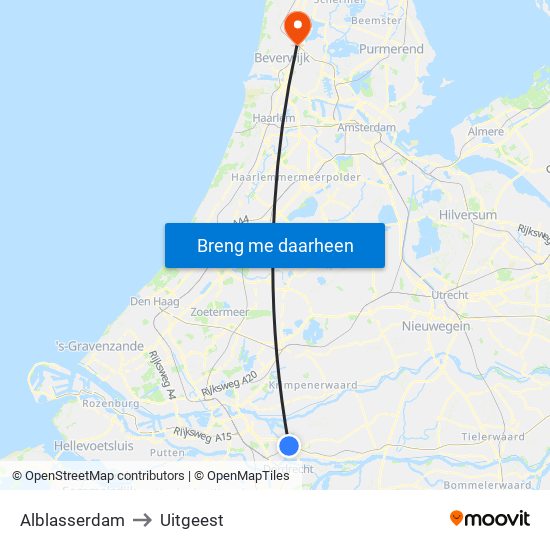 Alblasserdam to Uitgeest map