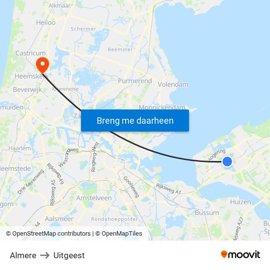 Almere to Uitgeest map
