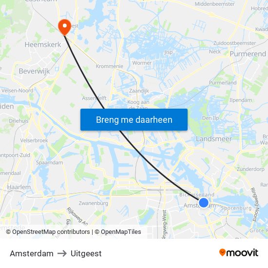 Amsterdam to Uitgeest map