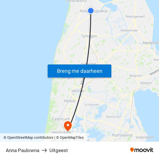 Anna Paulowna to Uitgeest map