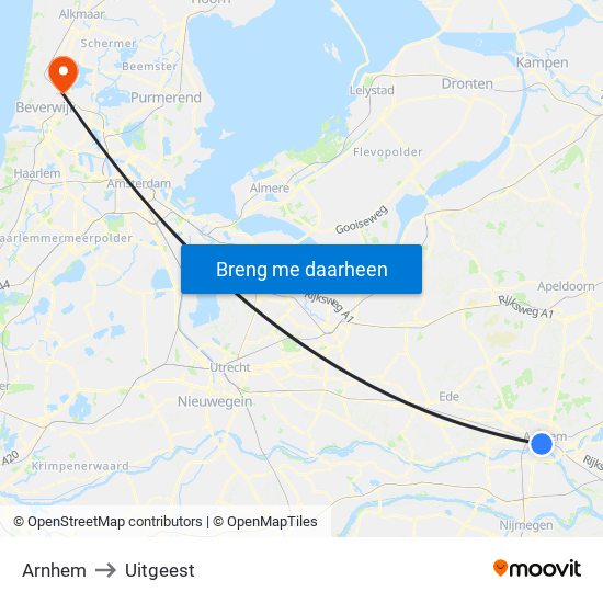 Arnhem to Uitgeest map