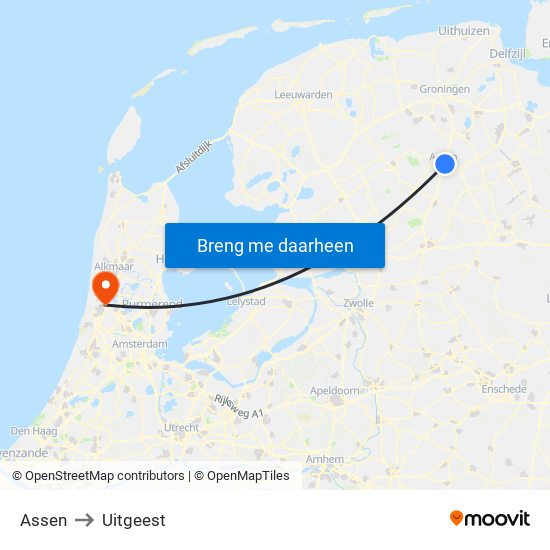 Assen to Uitgeest map