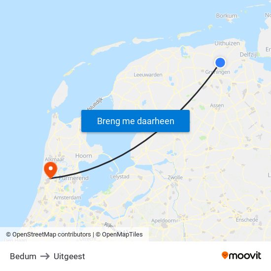 Bedum to Uitgeest map