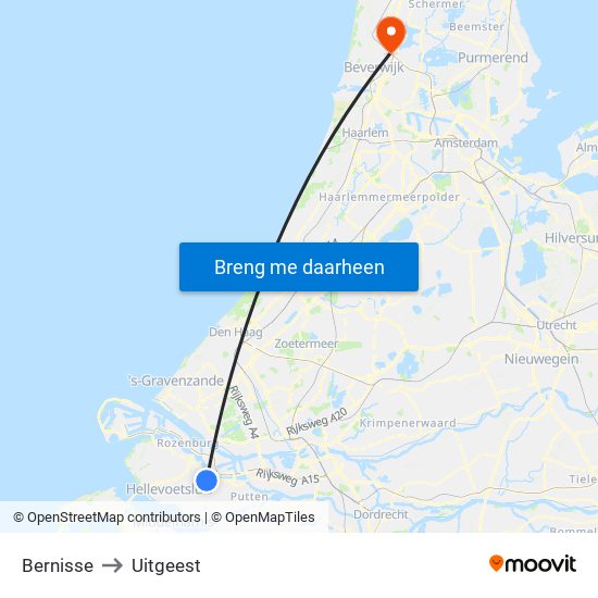 Bernisse to Uitgeest map