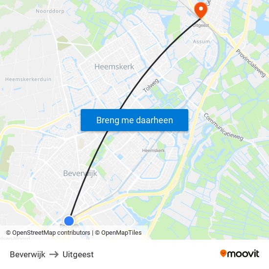 Beverwijk to Uitgeest map