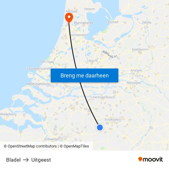 Bladel to Uitgeest map
