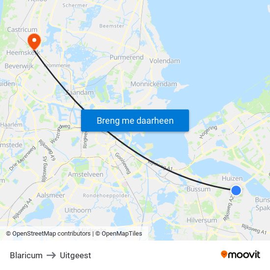 Blaricum to Uitgeest map